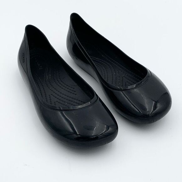 Crocs Black rubber Women's Flats slip on ballet waterproof comfort size 8 - Picture 1 of 10